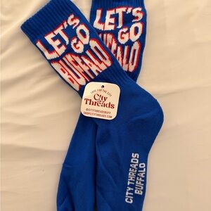 City Threads Blue Crew Socks with White and Red Lettering
